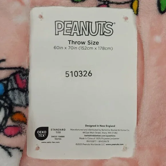 Peanuts Snoopy Extra Long Pet Throw Blanket By Berkshire 60"X70" Merry & Bright - Picture 4 of 10